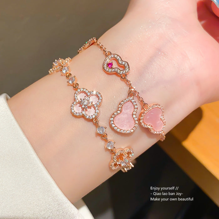 Wholesale Rhinestone Flower Adjustable Bracelet Copper Gold Pink Jewelry Accessory