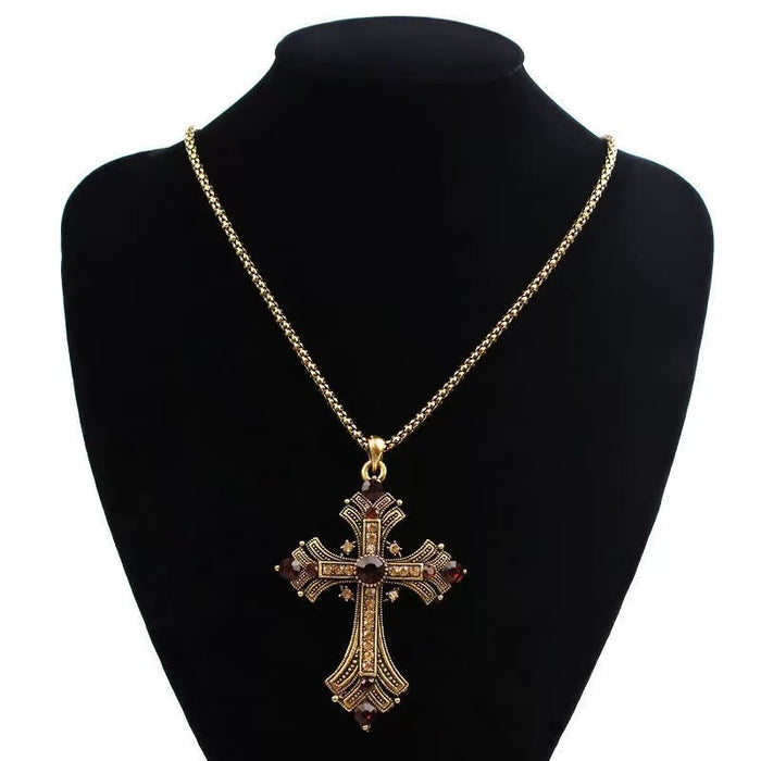 Wholesale Golden rhinestone cross long necklace