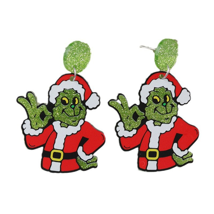 Wholesale Christmas Niche Green Hat Monster Acrylic Earrings