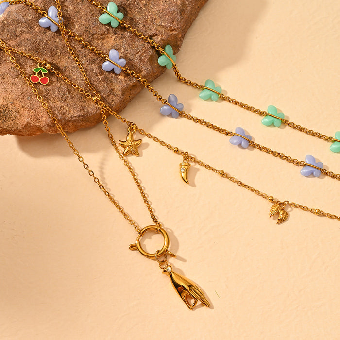 Wholesale Simple stainless steel butterfly necklace with creative ocean style pendant matching