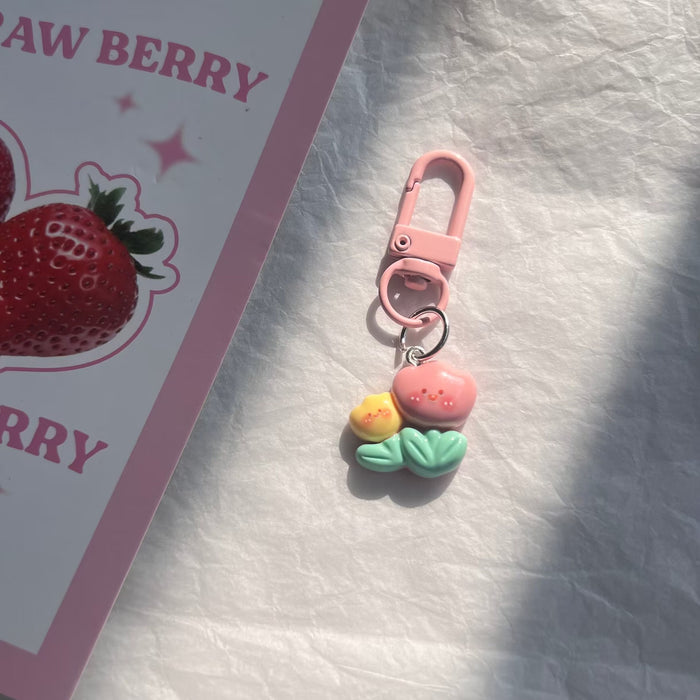 Wholesale Cute Flower Series Radish Rabbit Keychain Sweet Girl Heart Schoolbag Pendant Girlfriend Gift Pink Hanging Jewelry