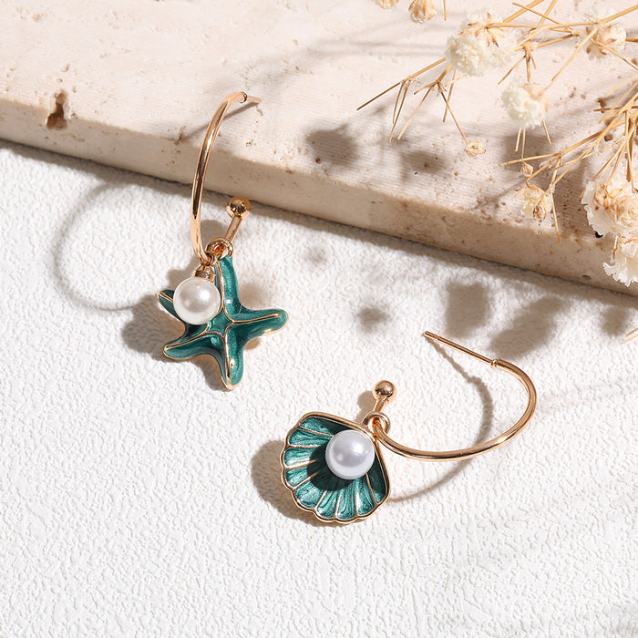 Wholesale Asymmetrical Blue Pearl Earrings New Super Fairy Temperament Earrings for Women