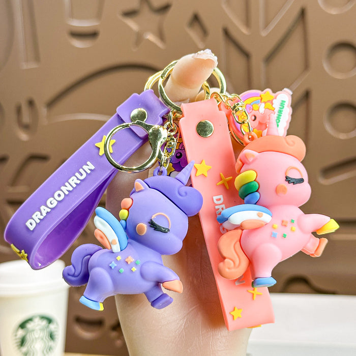 Wholesale Unicorn Creative Keychain Cute Dropping Rubber Doll Bag Car Key Pendant