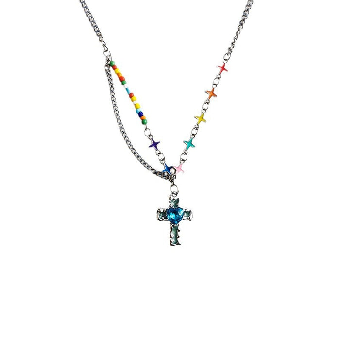 Wholesale Blue liquid cross ing color star necklace