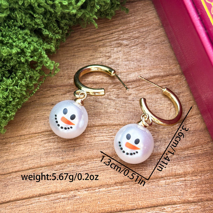Wholesale  new smiling snowman earrings temperament hoop pearl earrings for women