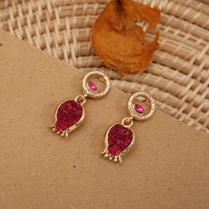 Wholesale Alloy Pomegranate Earrings Fruit Design Electroplated Finish