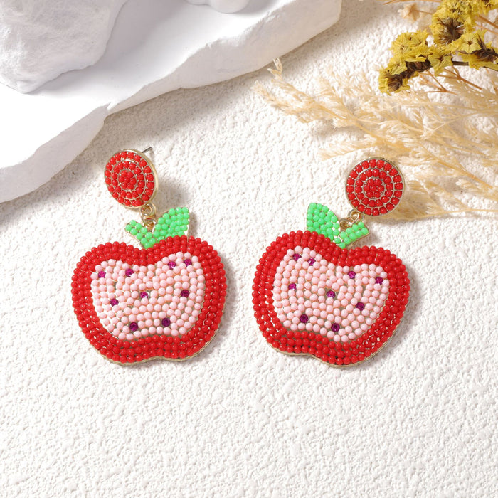 Wholesale Mixed Color Rice Beads Candy Color Apple Pendant Earrings Women's Holiday