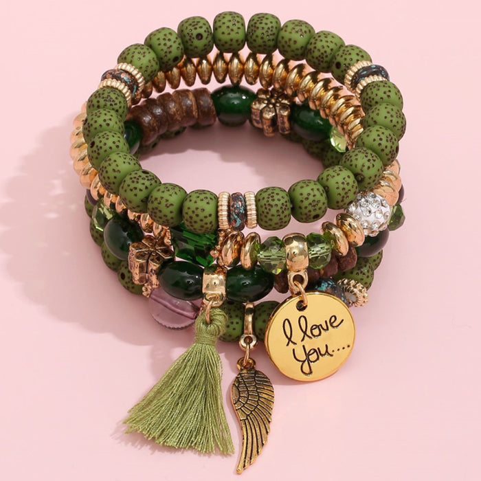 Wholesale Layered Turquoise Leaf Bracelet Set 4-Piece Fashion Jewelry Accessory MOQ≥2