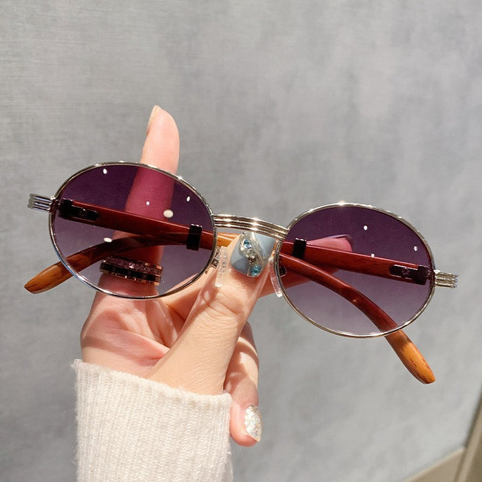 Wholesale  vintage imitation wood grain sunglasses men's oval sunglasses women's trendy  UV protection