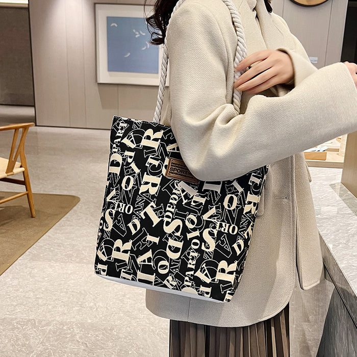 Wholesale Canvas Bag Large Capacity Outdoor Shopping Letter Printed Shoulder Bag Simple Casual Tote Bag