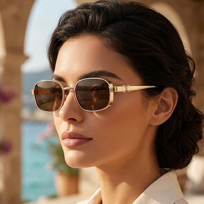 Wholesale Retro Square Sunglasses with UV400 Gold Frame Gray Lens for Driving Sun Protection
