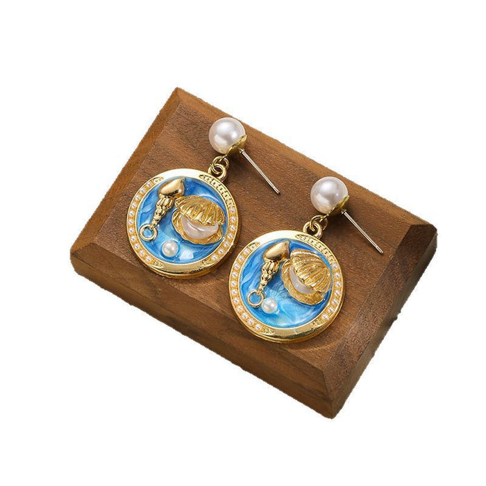 Wholesale Colored oil dripping flower earrings with a light luxury and high-end feel, fresh and fashionable temperament earrings