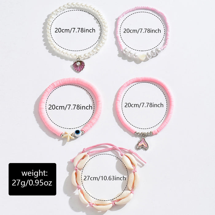 Wholesale 5-Piece Bracelet Shell Starfish Set Fashion Ins Pink Soft Pottery Pearl