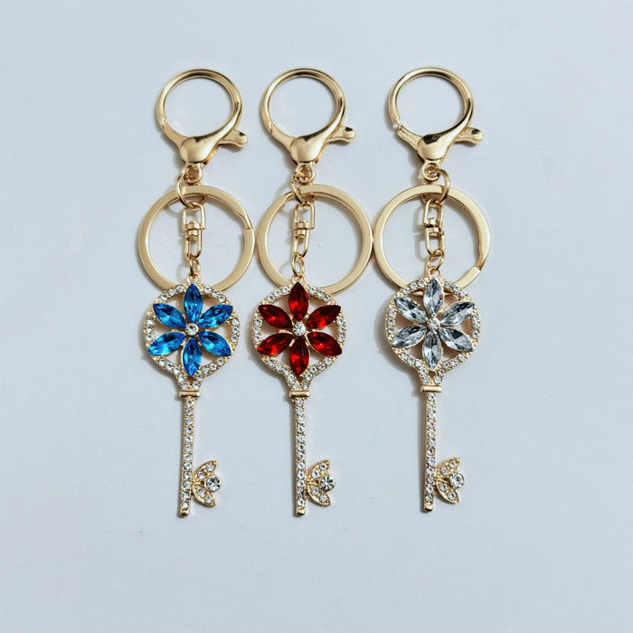 Wholesale Keychain Rhinestone Key Design Zinc Alloy Car Bag Charm Gift