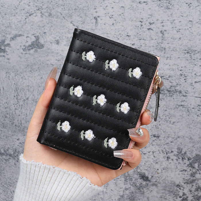 Wholesale Embroidered PVC Women' s Wallet Trendy Short Two-Fold Card Coin Purse