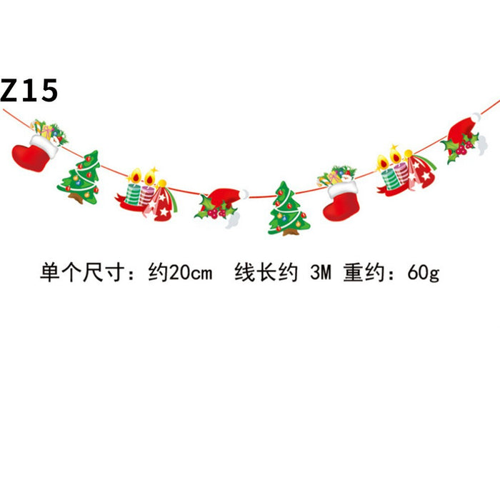 Wholesale Christmas Decorations Christmas Pull Flag Hanging Flag Holiday Banner Party Decoration Paper Cartoon Christmas Pull Flower String Flag