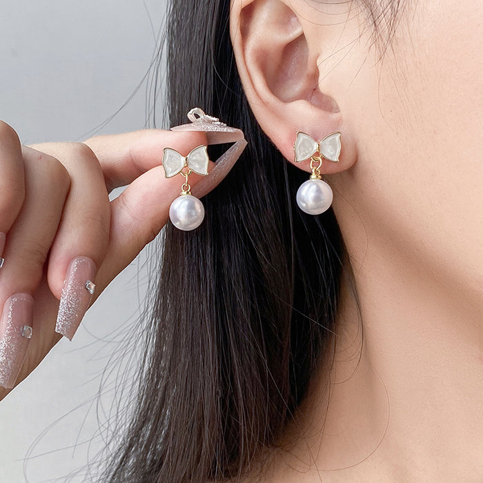 Wholesale Pearl earrings, light luxury earrings, high-end temperament, butterfly bow, niche design, earrings