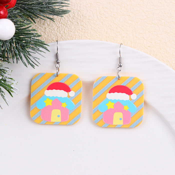 Wholesale Christmas Print Geometric Acrylic Earrings