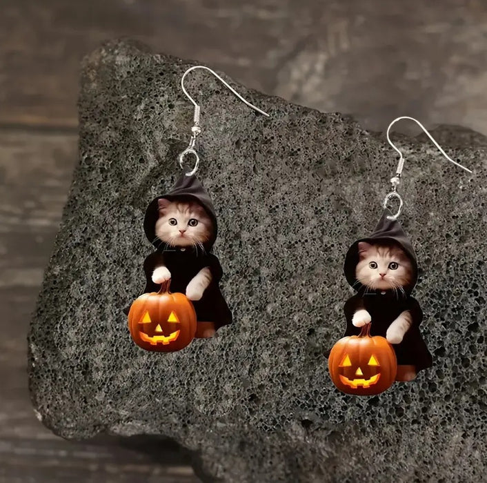 Wholesale Cat Portable Pumpkin Earrings Acrylic Flat Halloween Funny Ghost Ghost Earrings