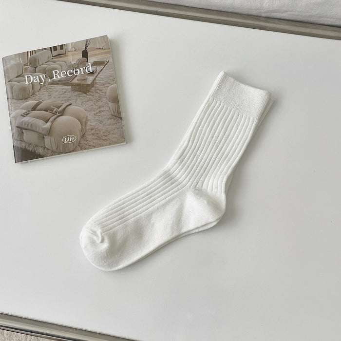 Wholesale Socks Four Seasons Vertical Stripe Solid Color Middle Tube Stacked Socks