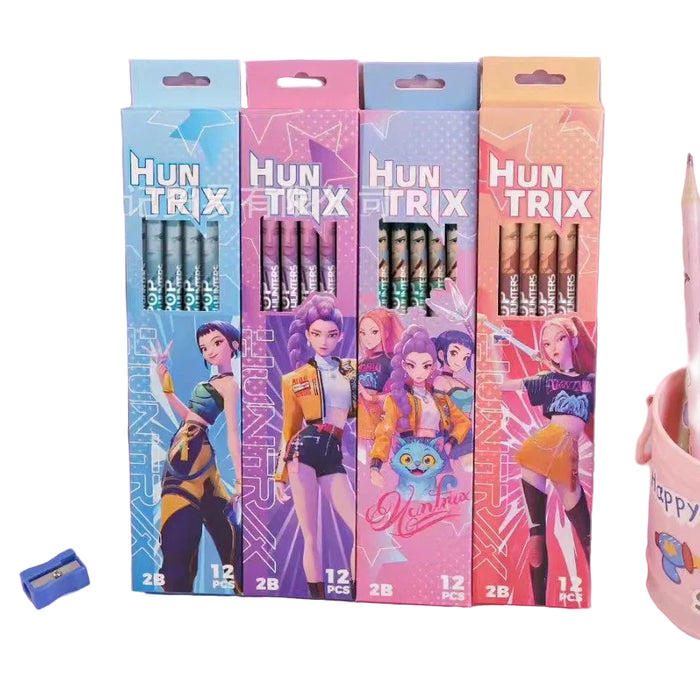 Wholesale 12-pack K-pop HB round-bar wooden pencils for elementary school students