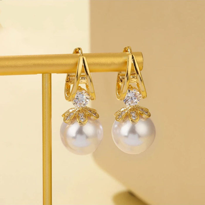 Wholesale  Diamond-encrusted Red Pearl Earrings Autumn and Winter  Atmospheric  Earrings Earrings