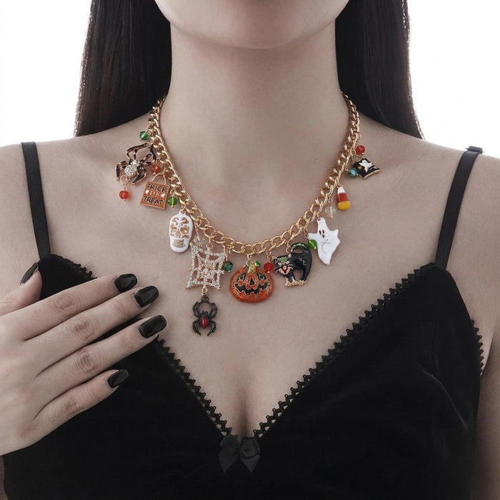 Wholesale Alloy Ghost Pumpkin Skull Tassel Pendant Necklace