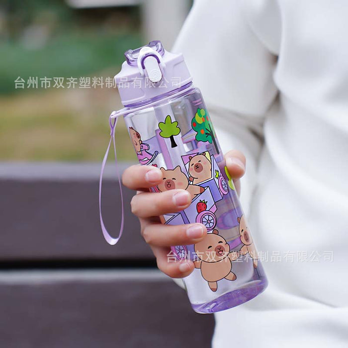 Wholesale  Straw Water Cup Cute Children' s Straw Cup Student Portable Cartoon Water Cup with Lanyard