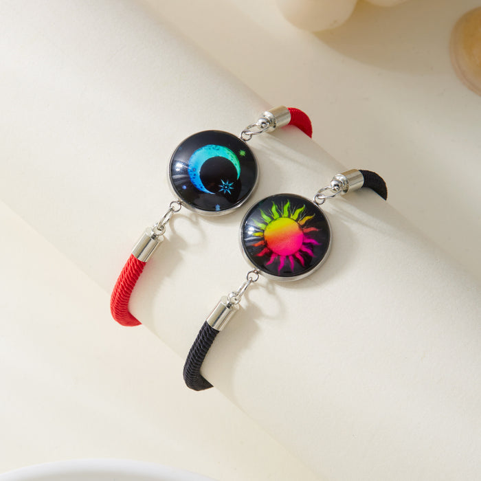Wholesale Sun and moon pattern luminous handmade woven couple bracelets