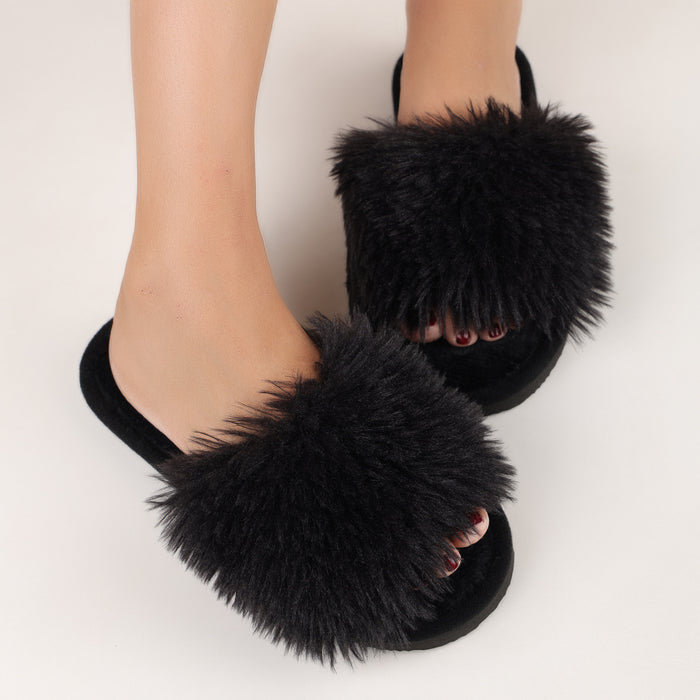 Wholesale Cotton slippers winter long fur slippers ladies indoor fur slippers spring and autumn new style furry winter