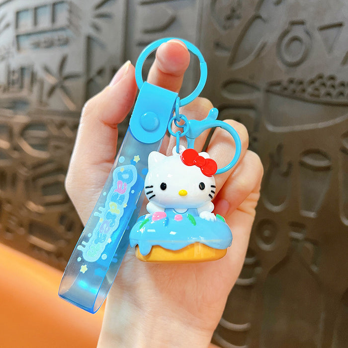 Wholesale Cartoon electroplated donut cat keychain
