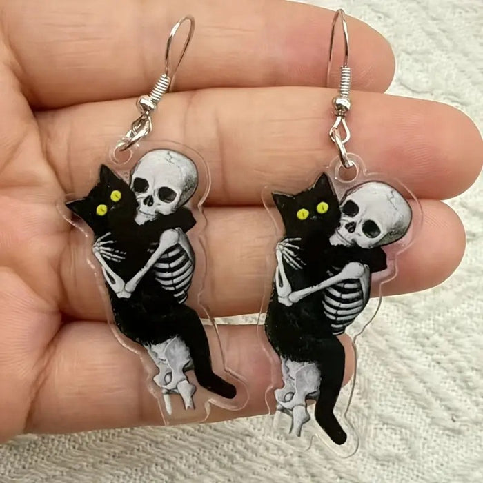 Wholesale Skull Cat Earrings  Ornament Flat Acrylic Horror Exaggerated Skull Earrings