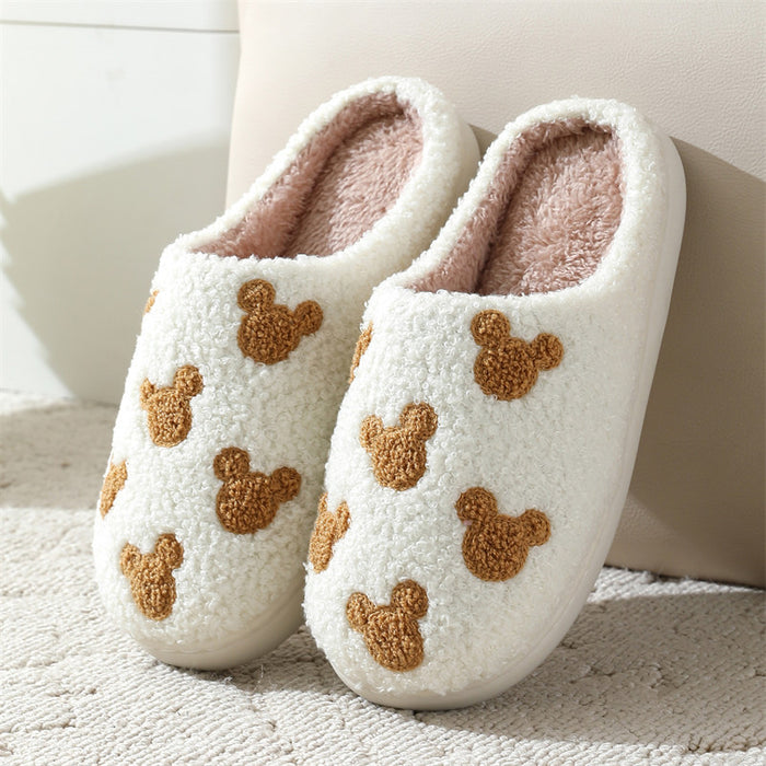 Wholesale Cute bear cartoon cotton slippers for women winter home indoor non-slip home slippers