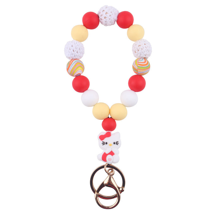 Wholesale Silicone wrist key chain pendant cartoon silicone cat DIY beaded bracelet key ring accessories