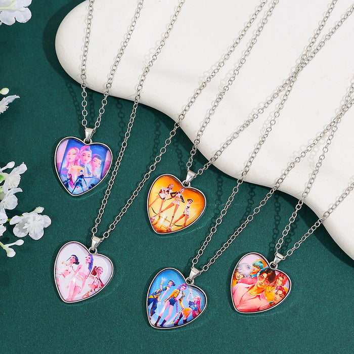 Wholesale Time Gem Heart Necklace with Colorful Heart Pendant