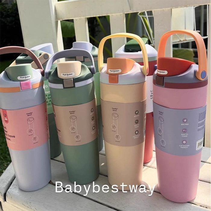 Wholesale Cartoon fruit cup stainless steel thermos cup large capacity portable double drinking cup outdoor sports kettle