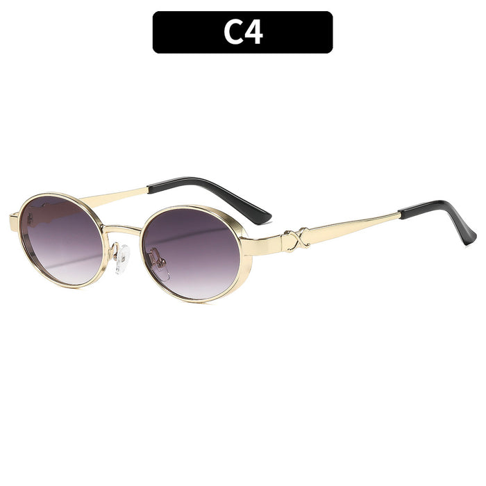 Wholesale Gold Metal Oval Vintage Punk Sunglasses UV400 Trendy