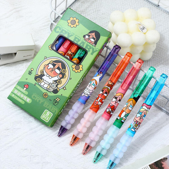 Wholesale 5pcs/set Leopard Print Style Cat Student Brush Question Pen Quick-Drying Press Gel Pen