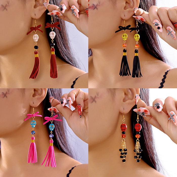 Wholesale Skull Tassel Earrings Alloy Electroplated Party Wear Jewelry Accessory