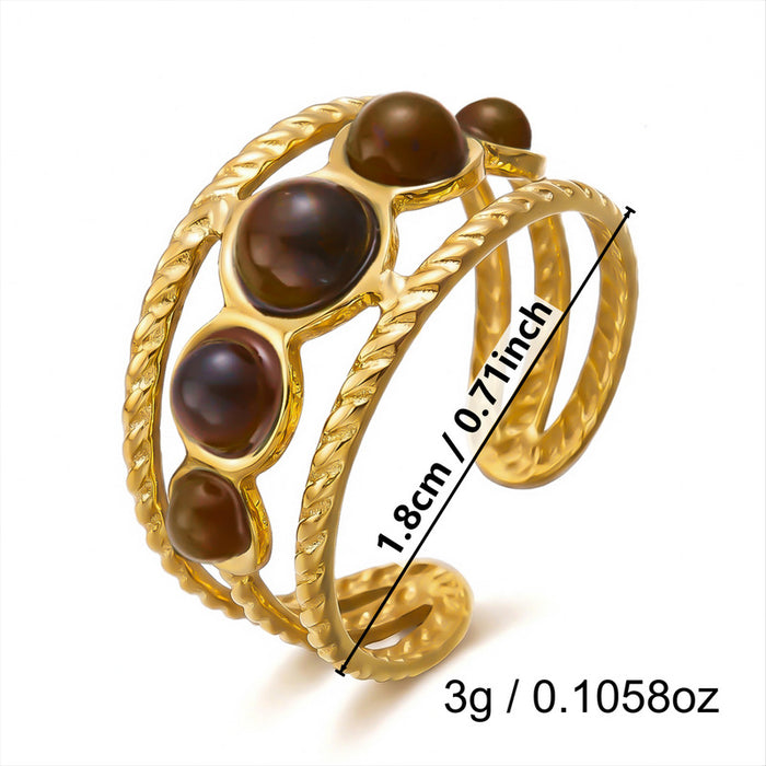 Wholesale Gold Plated Tiger Eye Stone Ring with Vintage Texture and Layered Beads
