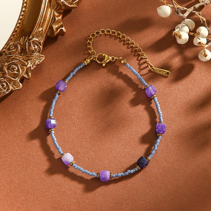 Wholesale Natural stone bead titanium steel bracelet, luxurious and high-end stainless steel bracelet