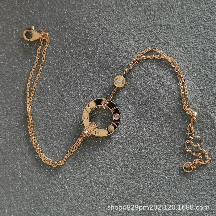Wholesale 18K Rose Gold Plated Love Small Round Cake Bracelet White Gold Diamond Double Chain