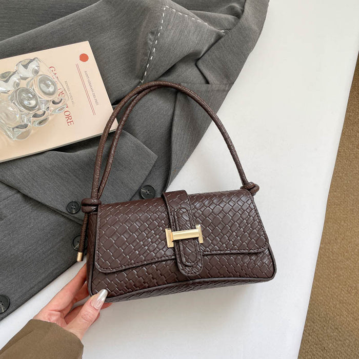 Wholesale Trendy Woven PU Crossbody Bag Black Urban Simple Daily Shoulder Bag