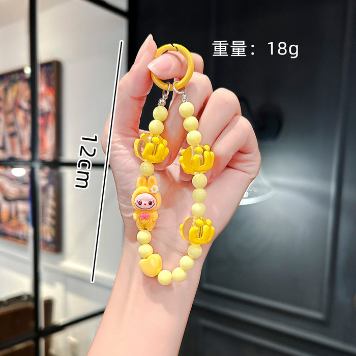 Wholesale Cartoon Cute  Graffiti Bead Bracelet Mobile Phone Lanyard  Wrist Pendant Beaded Chain Pendant