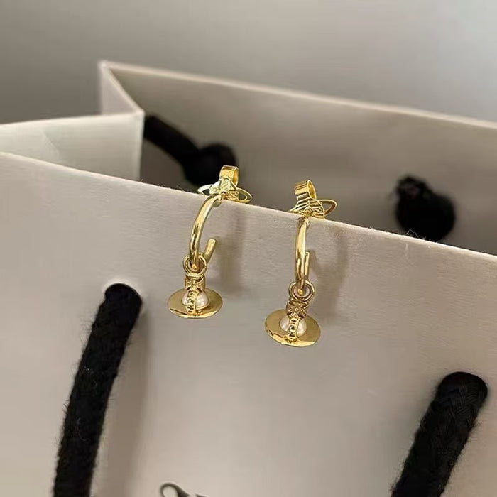 Wholesale Fashion Saturn Small Pearl Hoop Earrings