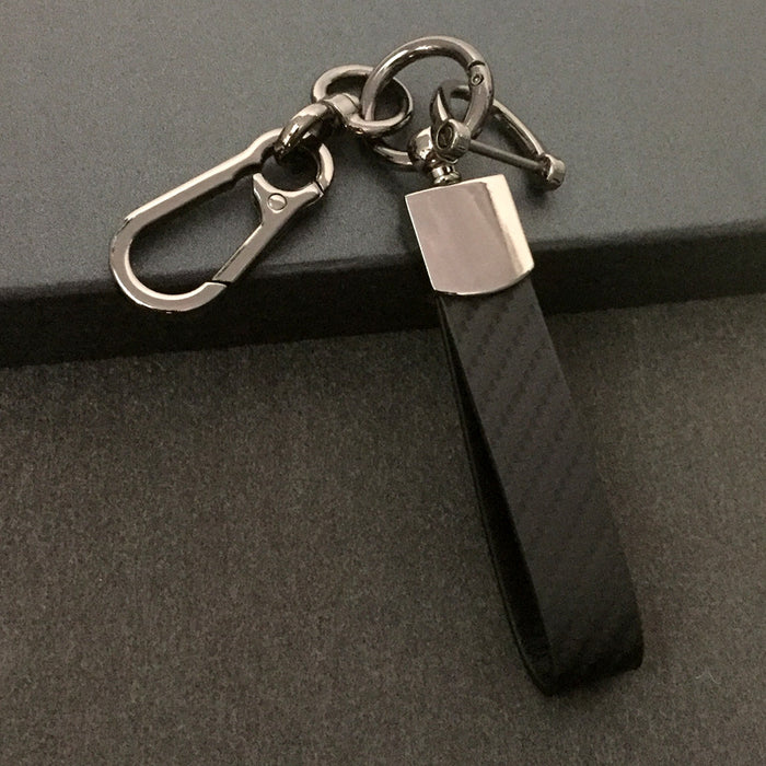 Wholesale Car keychain carbon fiber leather strap car keychain hanging rope
