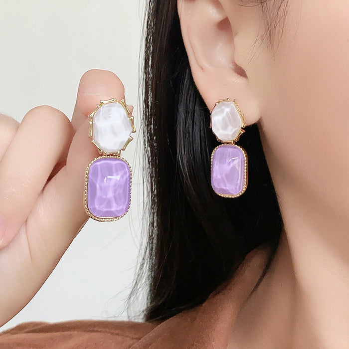 Wholesale Women's contrasting water ripple irregular square earrings