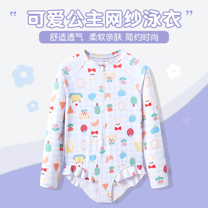 Wholesale Children's swimsuit, girls' long sleeved one-piece swimsuit, new style, children's baby floral swimsuit, baby sunscreen outfit