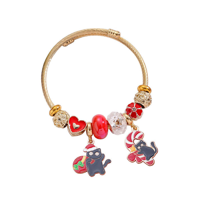 Wholesale Christmas Black Cat Pendant Stainless Steel Bracelet Women Fashion Accessory MOQ≥2