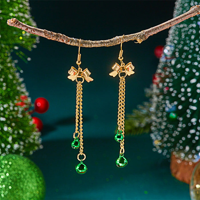 Wholesale Electroplated Alloy Bow Tassel Bell Earrings Christmas Jewelry Accessory